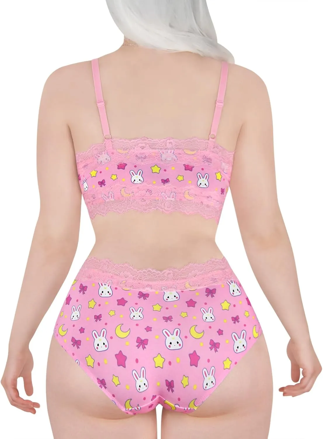 Littleforbig Lacy Trim Women Nightwear Strap Sleepwear Cami Top Shorts Lingerie bralette loungewear Set - Sweet Usagi