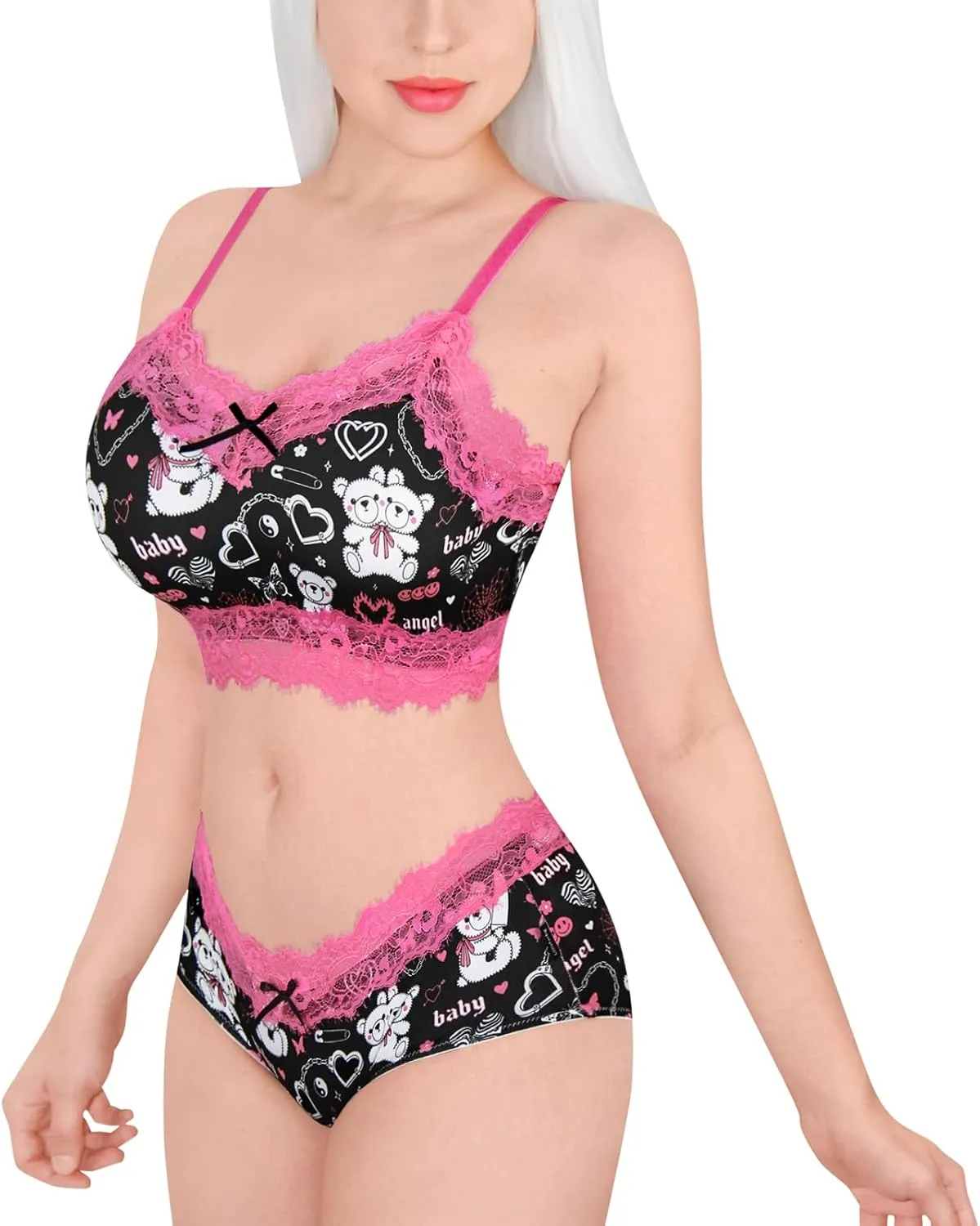 Littleforbig Lacy Trim Women Nightwear Strap Sleepwear Cami Top Shorts Lingerie Scene Babe Lacey Bralette Loungewear Set