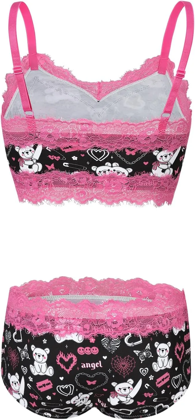 Littleforbig Lacy Trim Women Nightwear Strap Sleepwear Cami Top Shorts Lingerie Scene Babe Lacey Bralette Loungewear Set