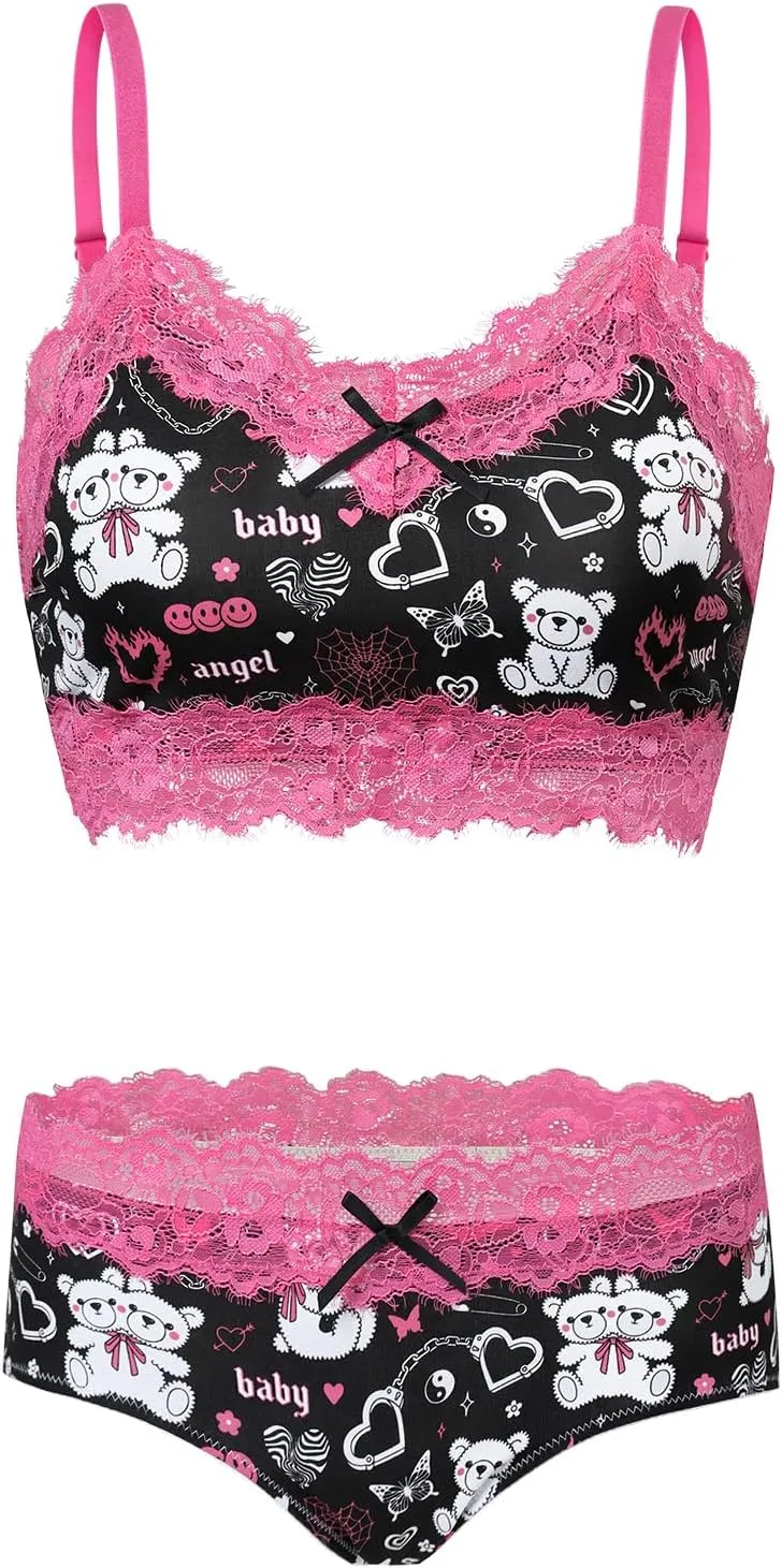 Littleforbig Lacy Trim Women Nightwear Strap Sleepwear Cami Top Shorts Lingerie Scene Babe Lacey Bralette Loungewear Set