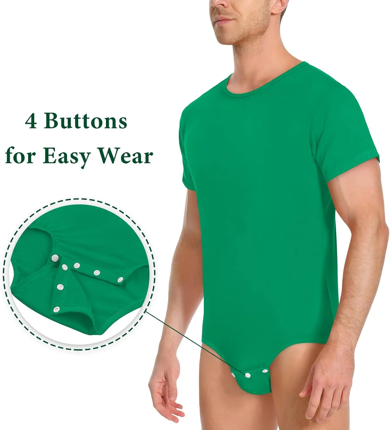 Littleforbig Men’s Cotton Romper Onesie Pajamas Bodysuit - Relaxed Fit Basic Onesie