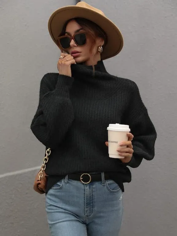 LOUSEA Women's Solid Turtleneck high Neck Long Sleeve Sweater Knit Pullover Outerwear Loose
