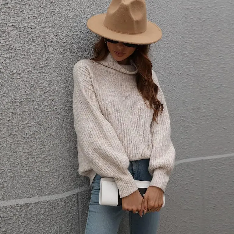 LOUSEA Women's Solid Turtleneck high Neck Long Sleeve Sweater Knit Pullover Outerwear Loose