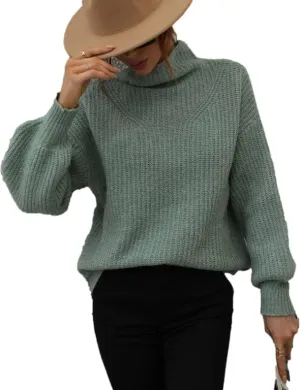 LOUSEA Women's Solid Turtleneck high Neck Long Sleeve Sweater Knit Pullover Outerwear Loose
