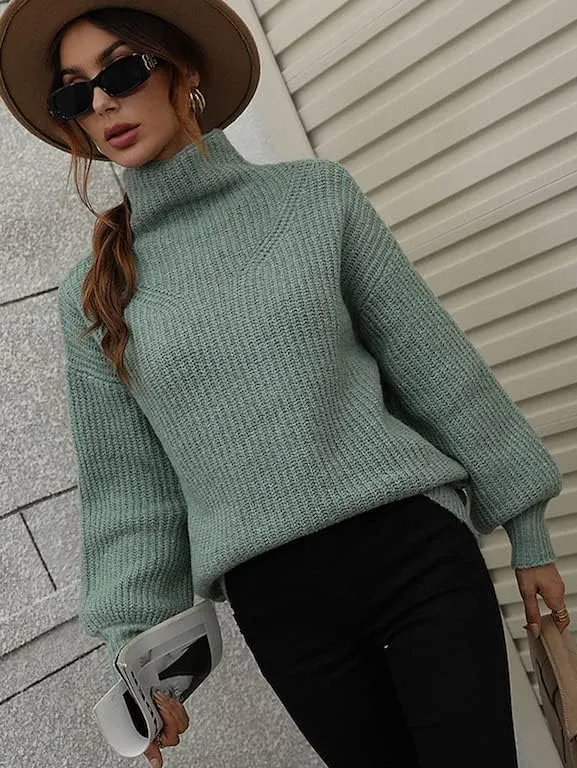 LOUSEA Women's Solid Turtleneck high Neck Long Sleeve Sweater Knit Pullover Outerwear Loose