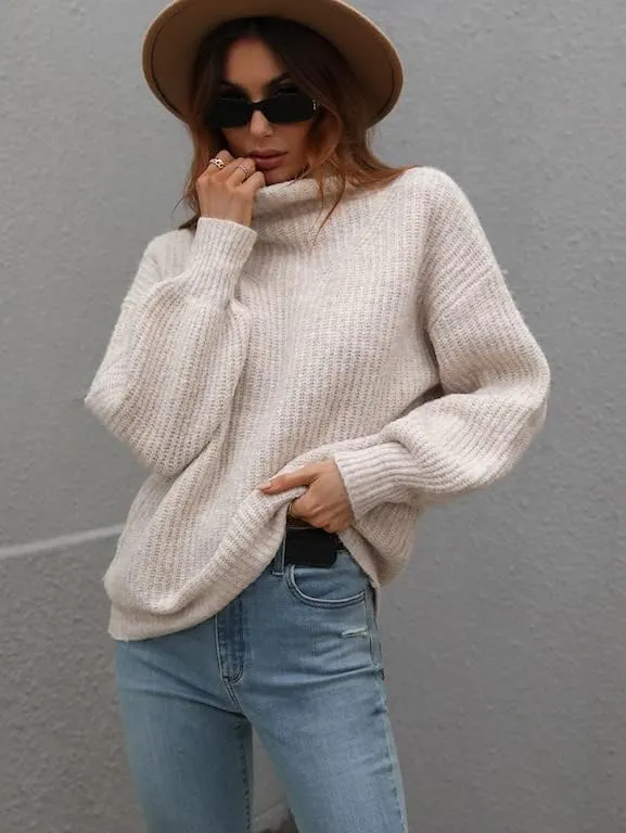 LOUSEA Women's Solid Turtleneck high Neck Long Sleeve Sweater Knit Pullover Outerwear Loose