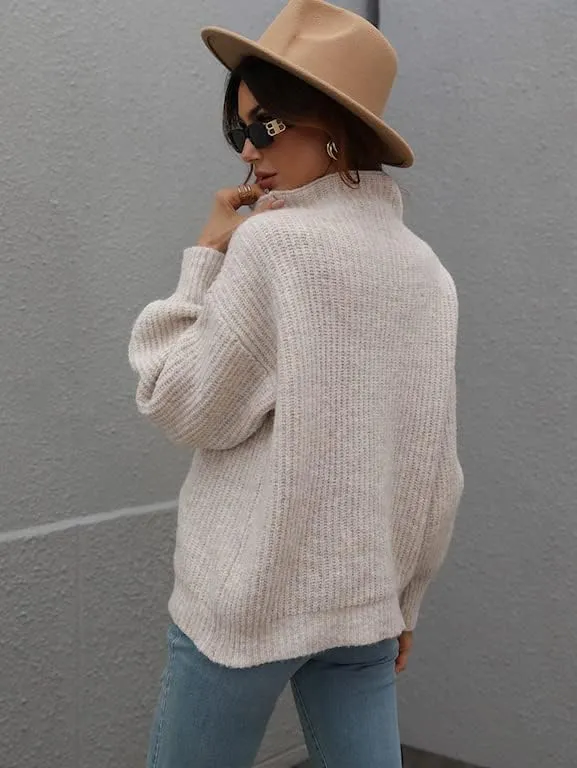 LOUSEA Women's Solid Turtleneck high Neck Long Sleeve Sweater Knit Pullover Outerwear Loose