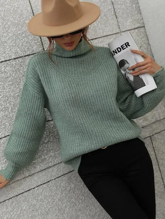 LOUSEA Women's Solid Turtleneck high Neck Long Sleeve Sweater Knit Pullover Outerwear Loose
