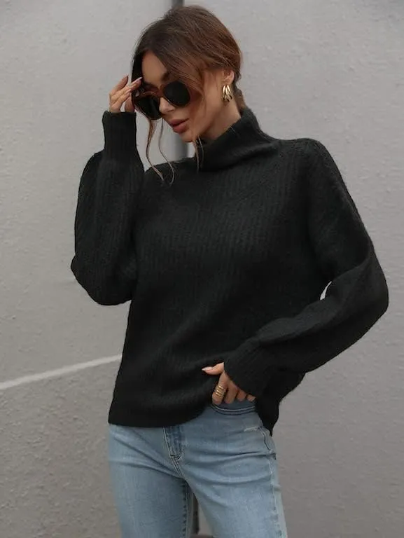 LOUSEA Women's Solid Turtleneck high Neck Long Sleeve Sweater Knit Pullover Outerwear Loose