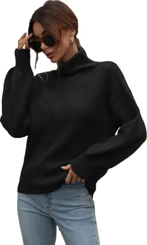 LOUSEA Women's Solid Turtleneck high Neck Long Sleeve Sweater Knit Pullover Outerwear Loose