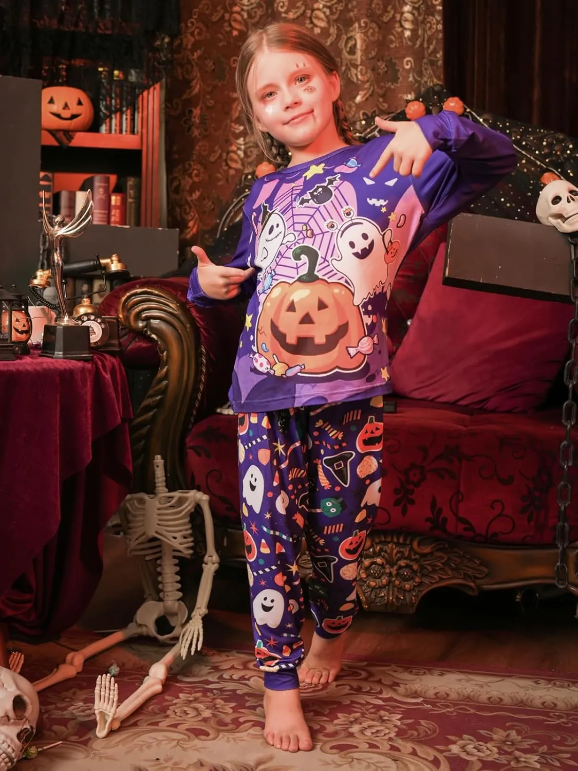LQSZ Girls Pajamas Kids Toddler Halloween PJs Christmas Sleepwear for Kids Size 2-12 Years