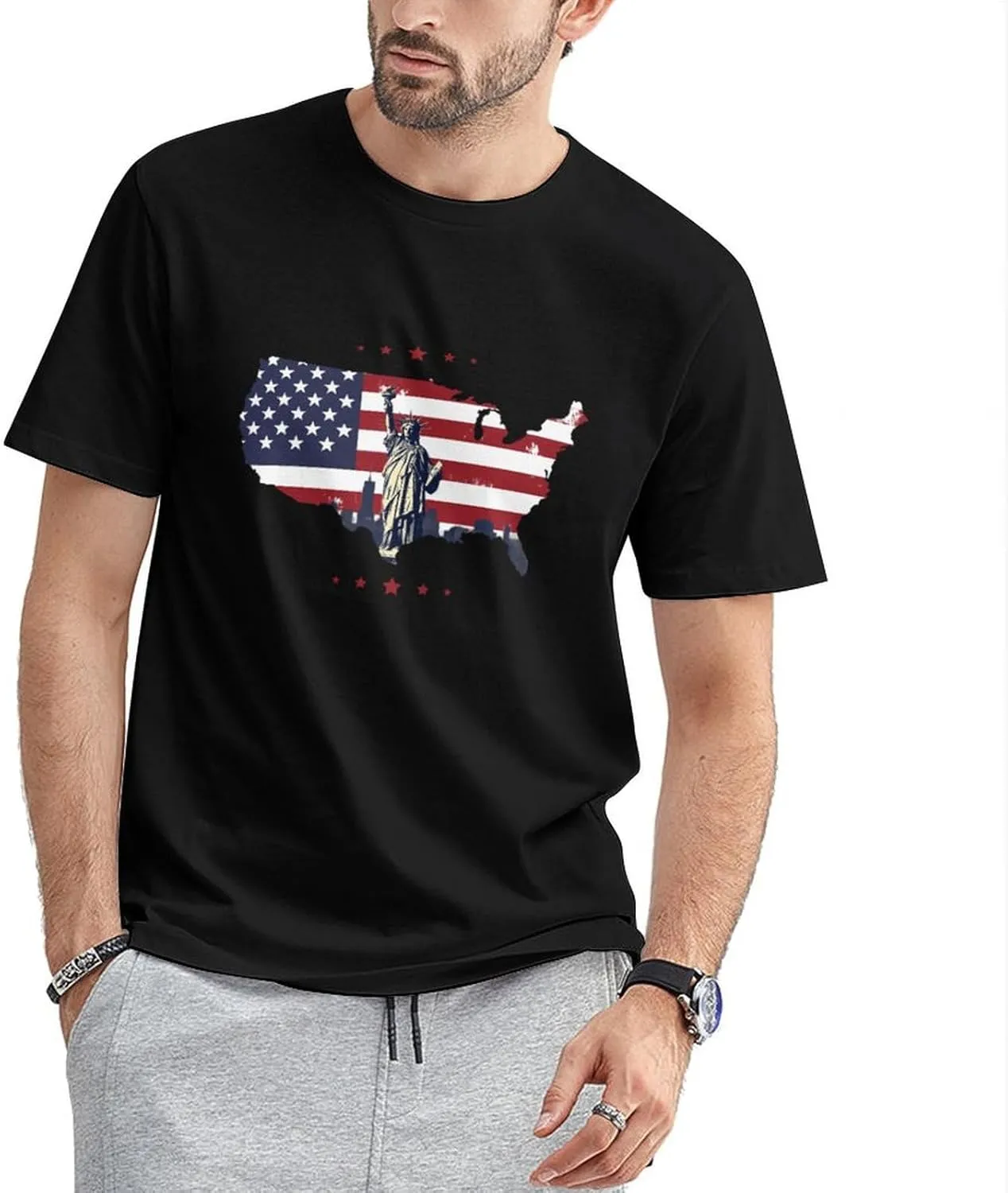 Lzzidou Men's 4th of July Shirts American Flag Patriotic Shirts Short Sleeve USA Memorial Day Cotton T Shirts