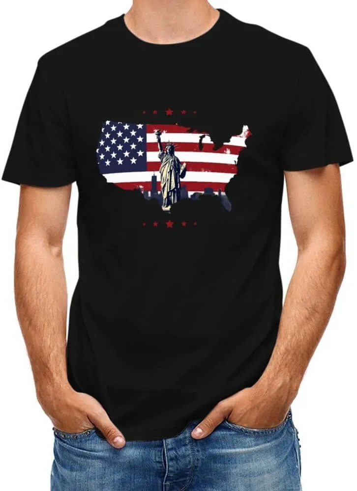 Lzzidou Men's 4th of July Shirts American Flag Patriotic Shirts Short Sleeve USA Memorial Day Cotton T Shirts