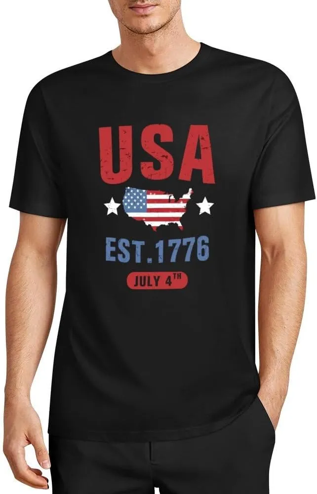 Lzzidou Men's 4th of July Shirts American Flag Patriotic Shirts Short Sleeve USA Memorial Day Cotton T Shirts