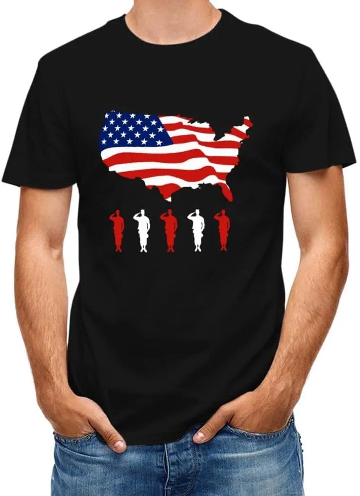 Lzzidou Men's 4th of July Shirts American Flag Patriotic Shirts Short Sleeve USA Memorial Day Cotton T Shirts