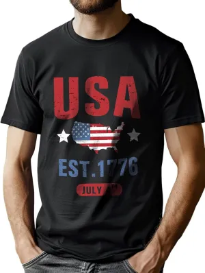 Lzzidou Men's 4th of July Shirts American Flag Patriotic Shirts Short Sleeve USA Memorial Day Cotton T Shirts