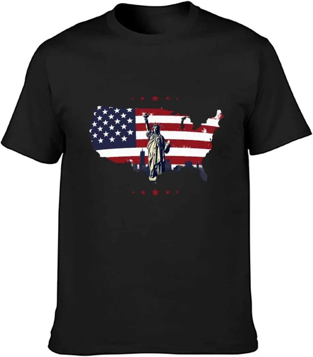 Lzzidou Men's 4th of July Shirts American Flag Patriotic Shirts Short Sleeve USA Memorial Day Cotton T Shirts