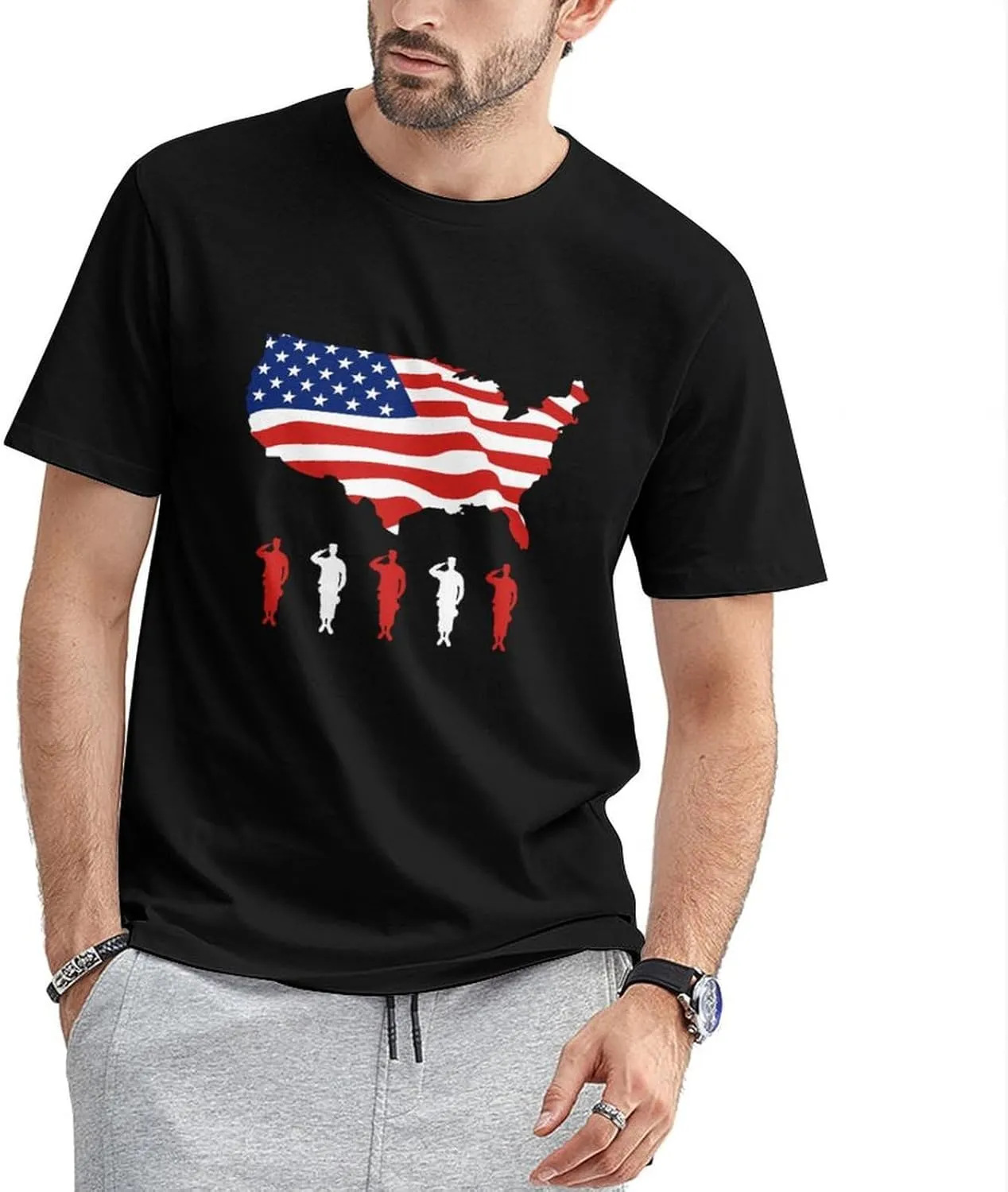 Lzzidou Men's 4th of July Shirts American Flag Patriotic Shirts Short Sleeve USA Memorial Day Cotton T Shirts
