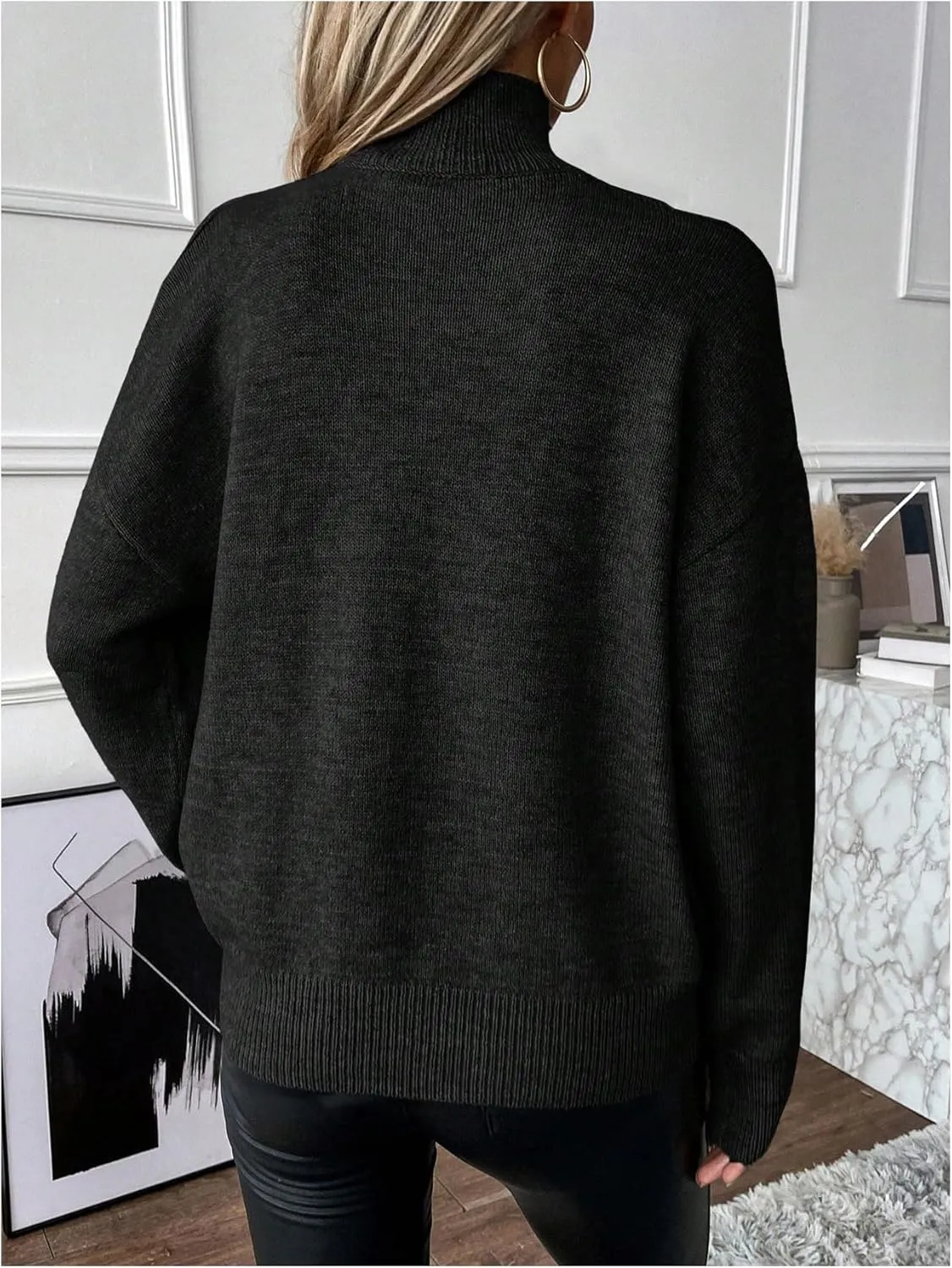 MakeMeChic Women's Cold Shoulder High Neck Long Sleeve Pullovers Ribbed Knit Sweater