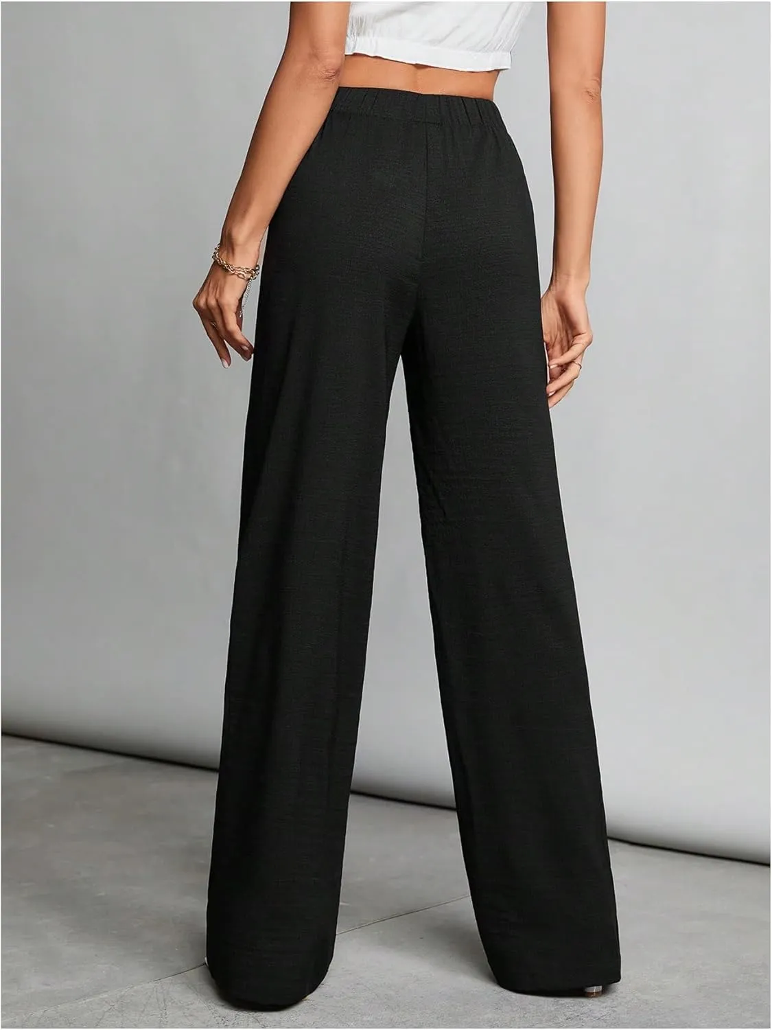 MakeMeChic Women's High Elastic Waist Trousers Straight Leg Pants Casual Bottoms
