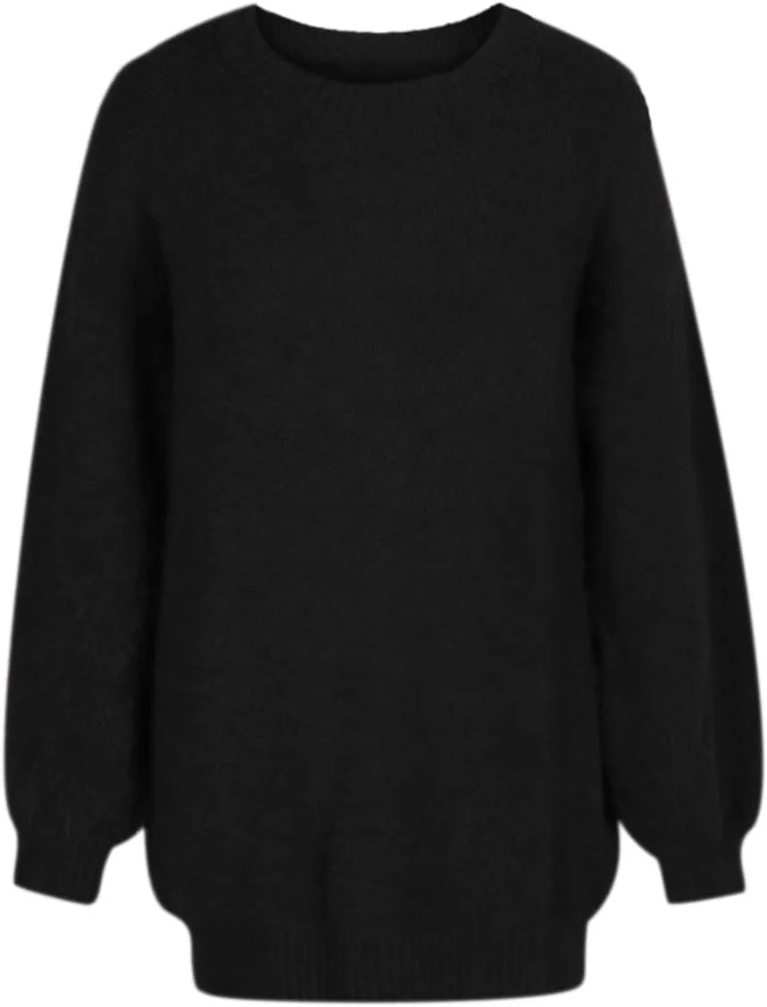 Meenew Women's Furry Pullover Sweater Dress Loose Oversized Long Knitted Tops