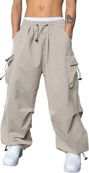 Men Baggy Cargo Pants Casual Parachute Pants Drawstring Workout Sweatpants Plus Size Loose Harem Joggers with Pockets