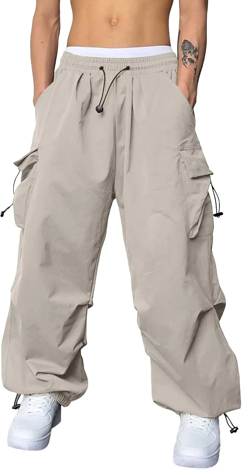 Men Baggy Cargo Pants Casual Parachute Pants Drawstring Workout Sweatpants Plus Size Loose Harem Joggers with Pockets