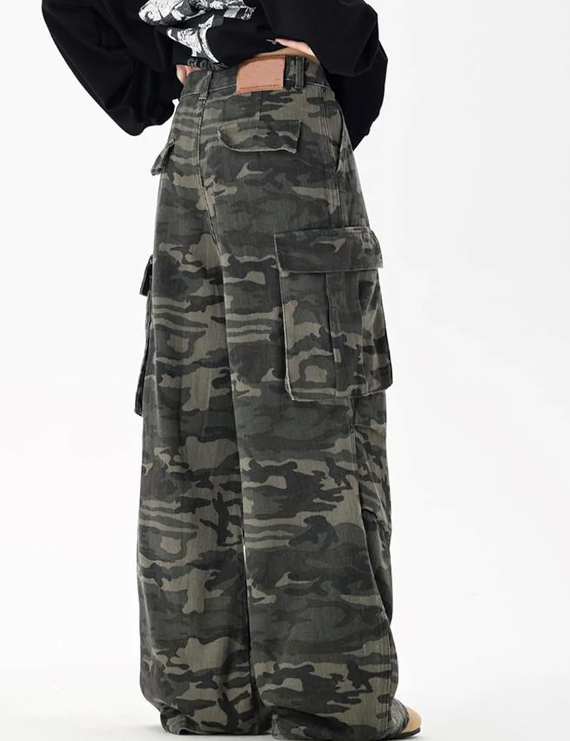 Men Camo Pants Y2k Baggy Cargo Pants Hip Hop Jogger Pants Grunge Camouflage Pants Multi Pocket