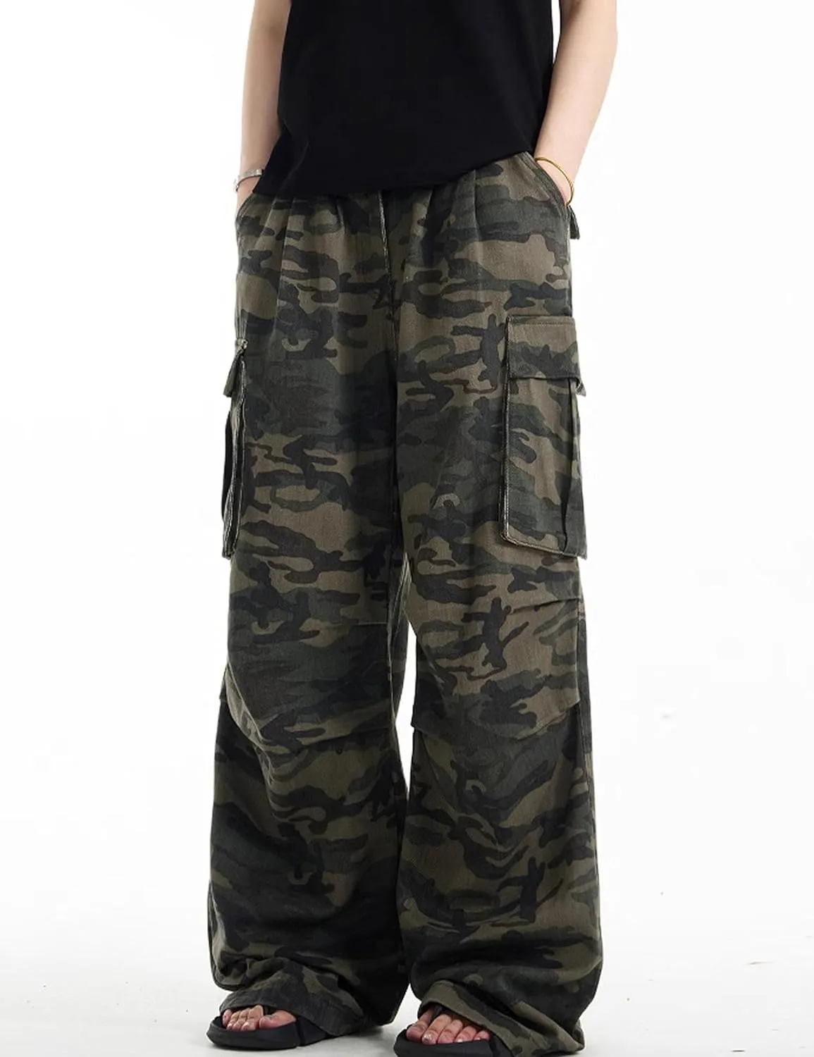 Men Camo Pants Y2k Baggy Cargo Pants Hip Hop Jogger Pants Grunge Camouflage Pants Multi Pocket