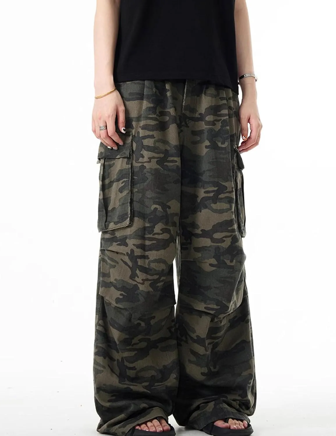 Men Camo Pants Y2k Baggy Cargo Pants Hip Hop Jogger Pants Grunge Camouflage Pants Multi Pocket