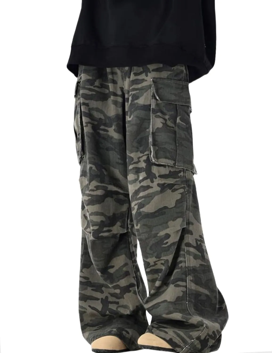 Men Camo Pants Y2k Baggy Cargo Pants Hip Hop Jogger Pants Grunge Camouflage Pants Multi Pocket