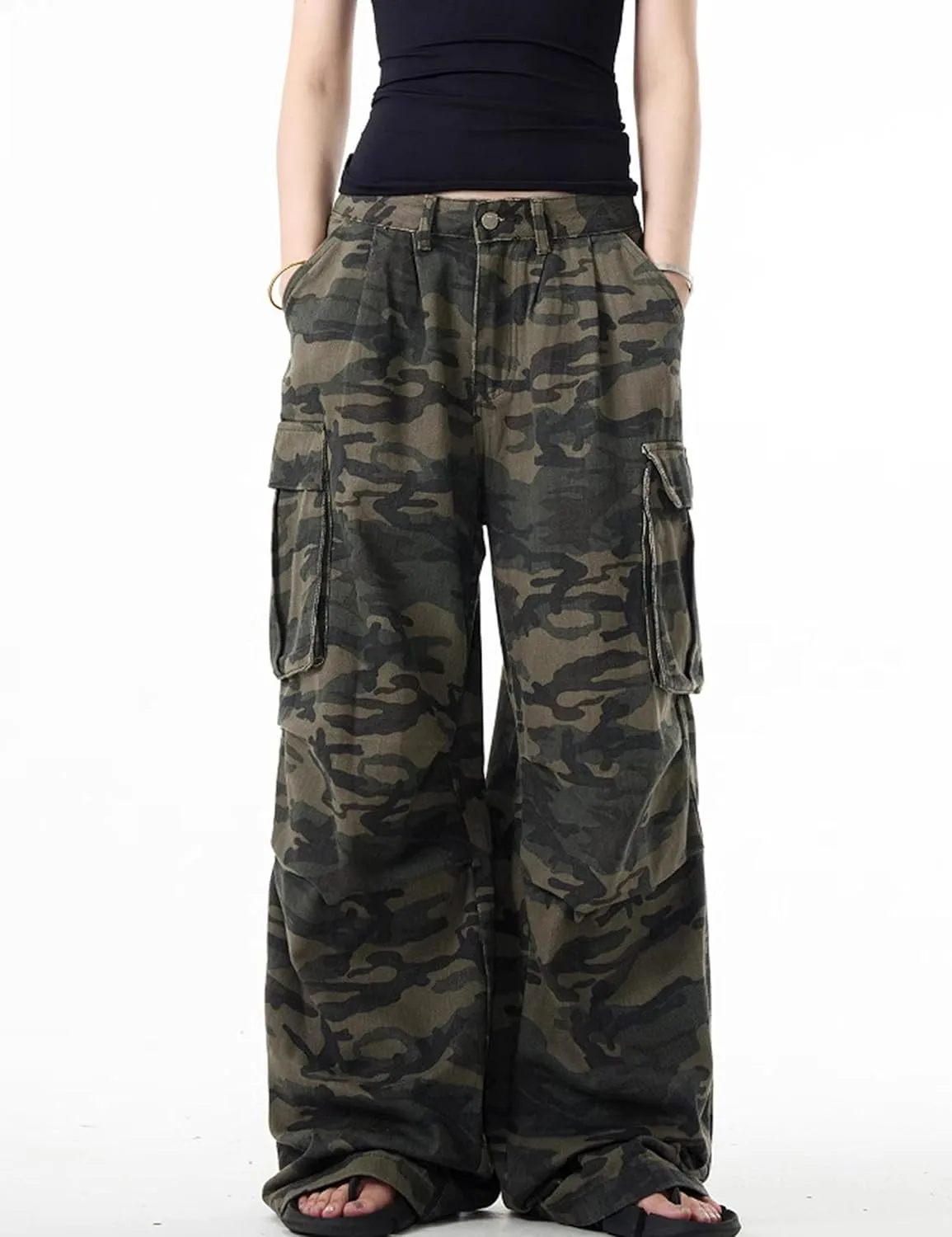 Men Camo Pants Y2k Baggy Cargo Pants Hip Hop Jogger Pants Grunge Camouflage Pants Multi Pocket