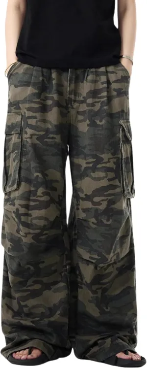 Men Camo Pants Y2k Baggy Cargo Pants Hip Hop Jogger Pants Grunge Camouflage Pants Multi Pocket