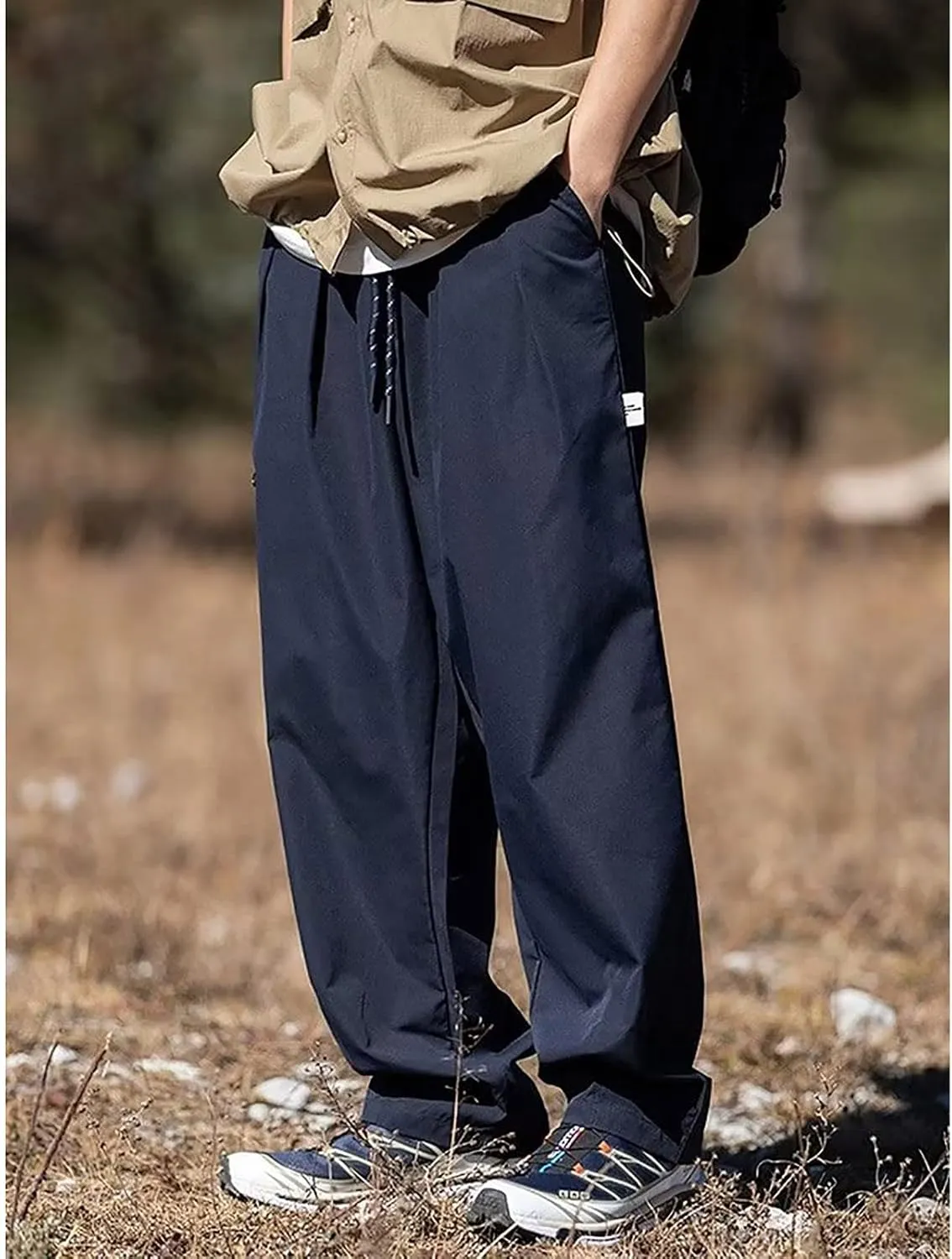 Men Cargo Pant Lightweight Tactical Hiking Jogger Pant Relaxed Fit Sport Drawstring Outdoor Trousers with Zip Pockets