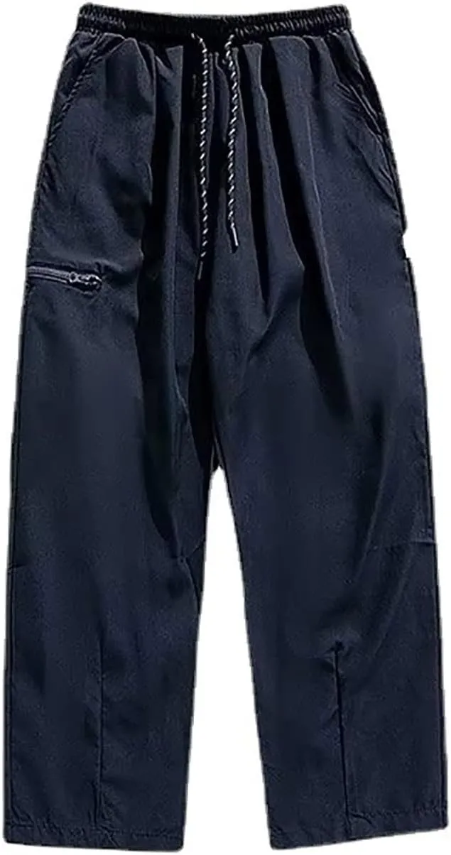 Men Cargo Pant Lightweight Tactical Hiking Jogger Pant Relaxed Fit Sport Drawstring Outdoor Trousers with Zip Pockets