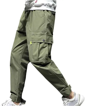 Men Cargo Pants Multi Pockets Work Trousers Casual Jogger Pants Drawstring Sweatpants Elastic Waist Pants Tapered Pant