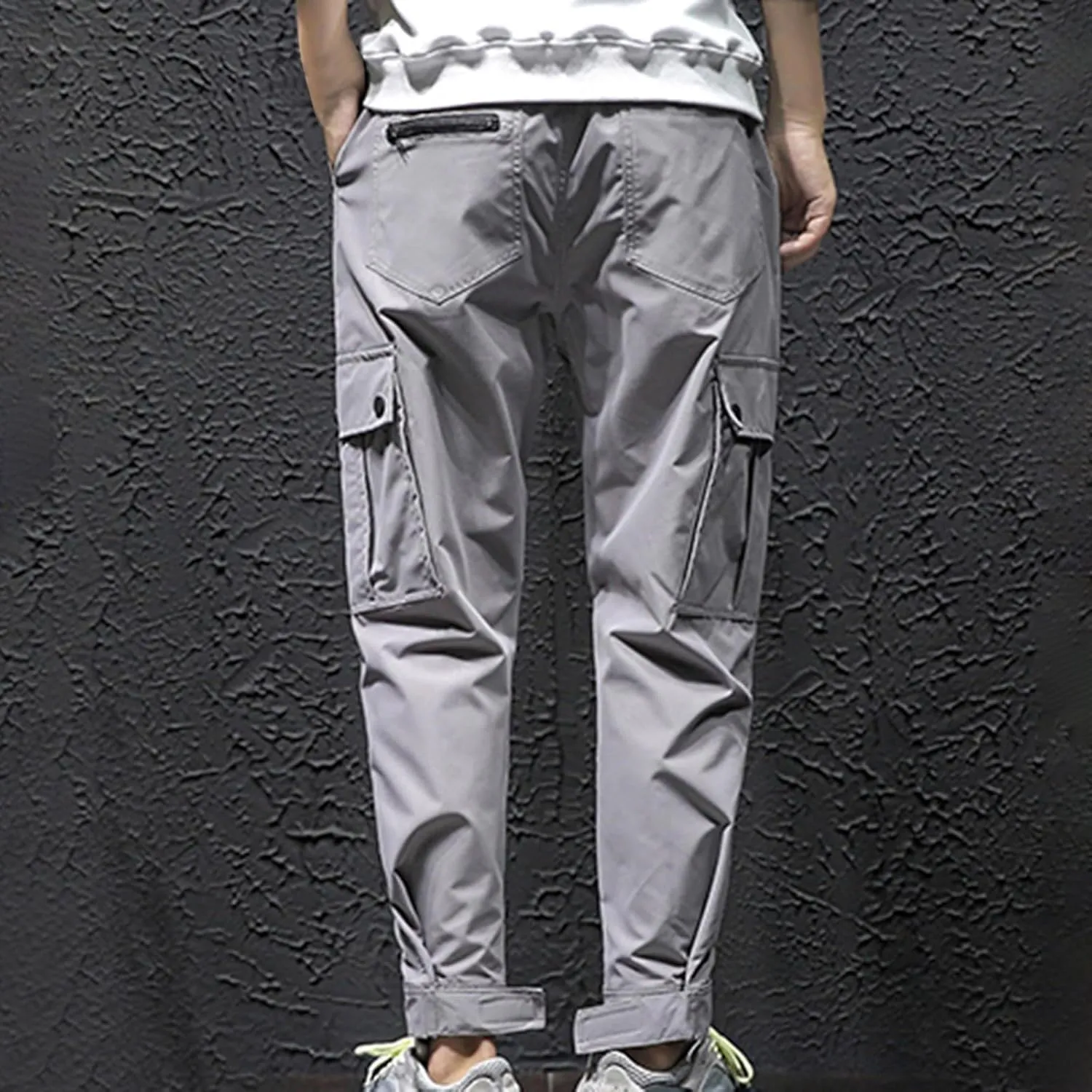 Men Cargo Pants Multi Pockets Work Trousers Casual Jogger Pants Drawstring Sweatpants Elastic Waist Pants Tapered Pant