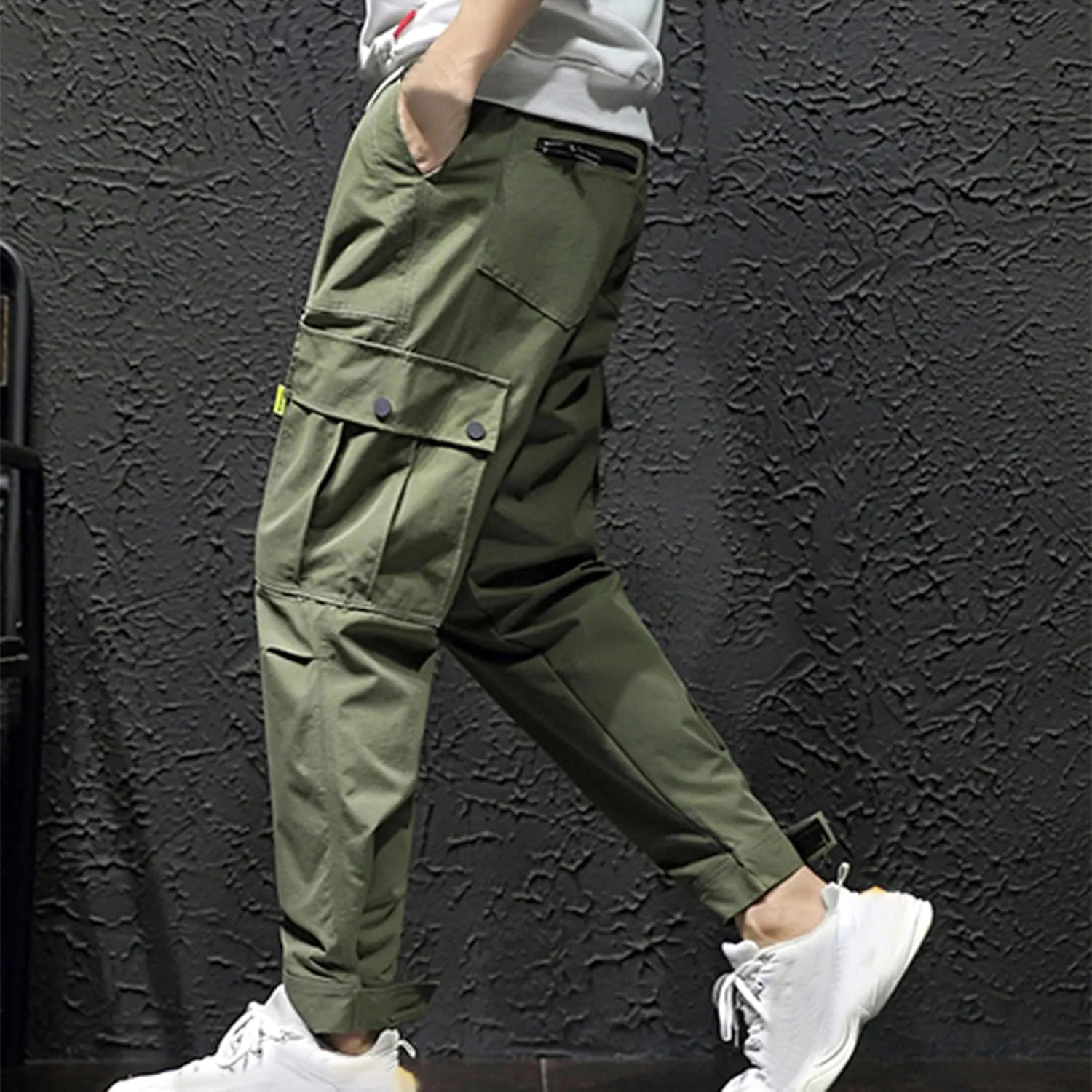 Men Cargo Pants Multi Pockets Work Trousers Casual Jogger Pants Drawstring Sweatpants Elastic Waist Pants Tapered Pant