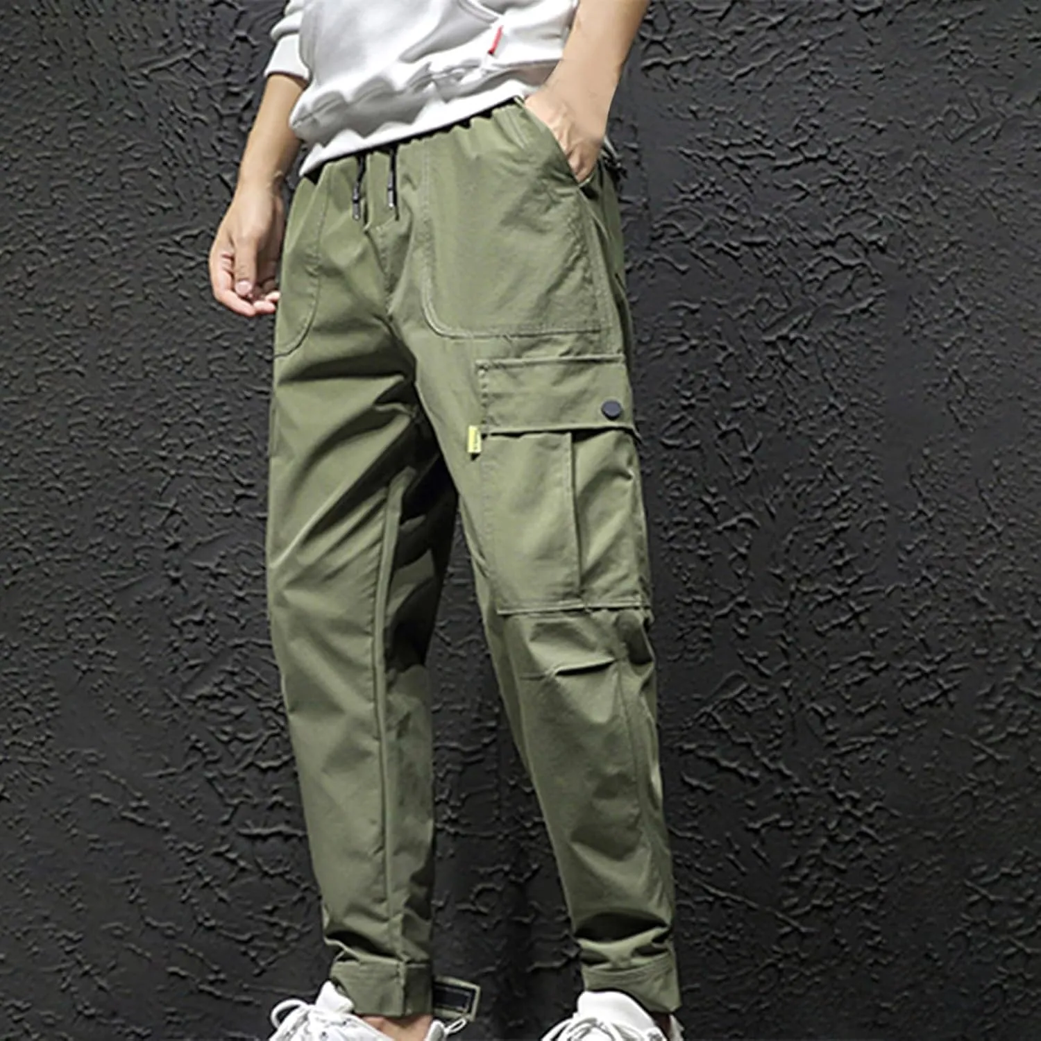 Men Cargo Pants Multi Pockets Work Trousers Casual Jogger Pants Drawstring Sweatpants Elastic Waist Pants Tapered Pant