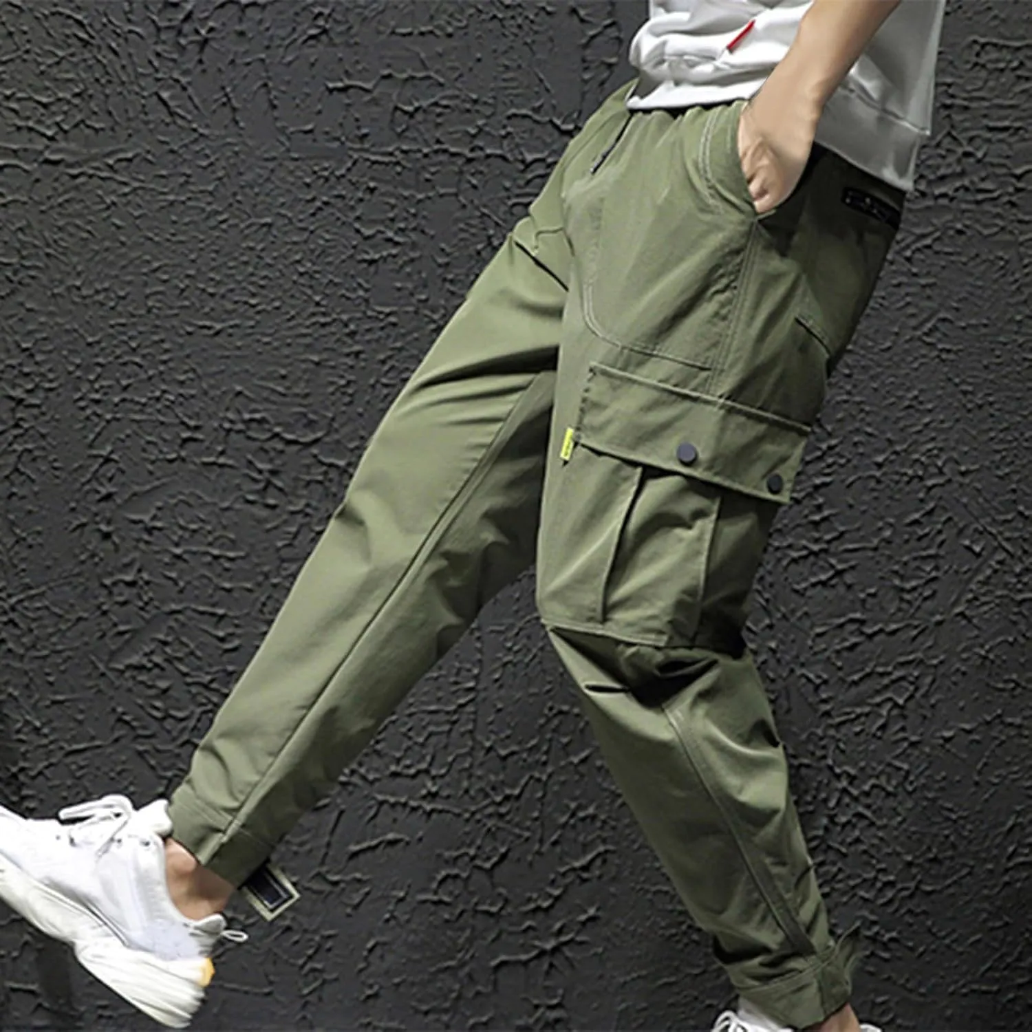Men Cargo Pants Multi Pockets Work Trousers Casual Jogger Pants Drawstring Sweatpants Elastic Waist Pants Tapered Pant