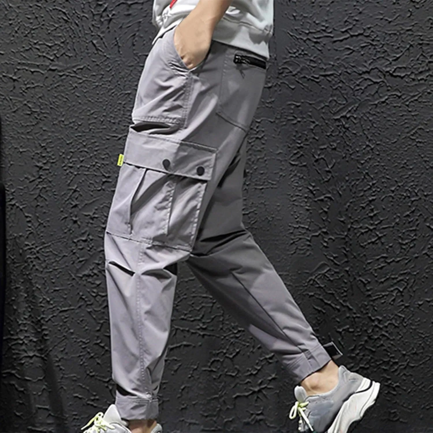 Men Cargo Pants Multi Pockets Work Trousers Casual Jogger Pants Drawstring Sweatpants Elastic Waist Pants Tapered Pant