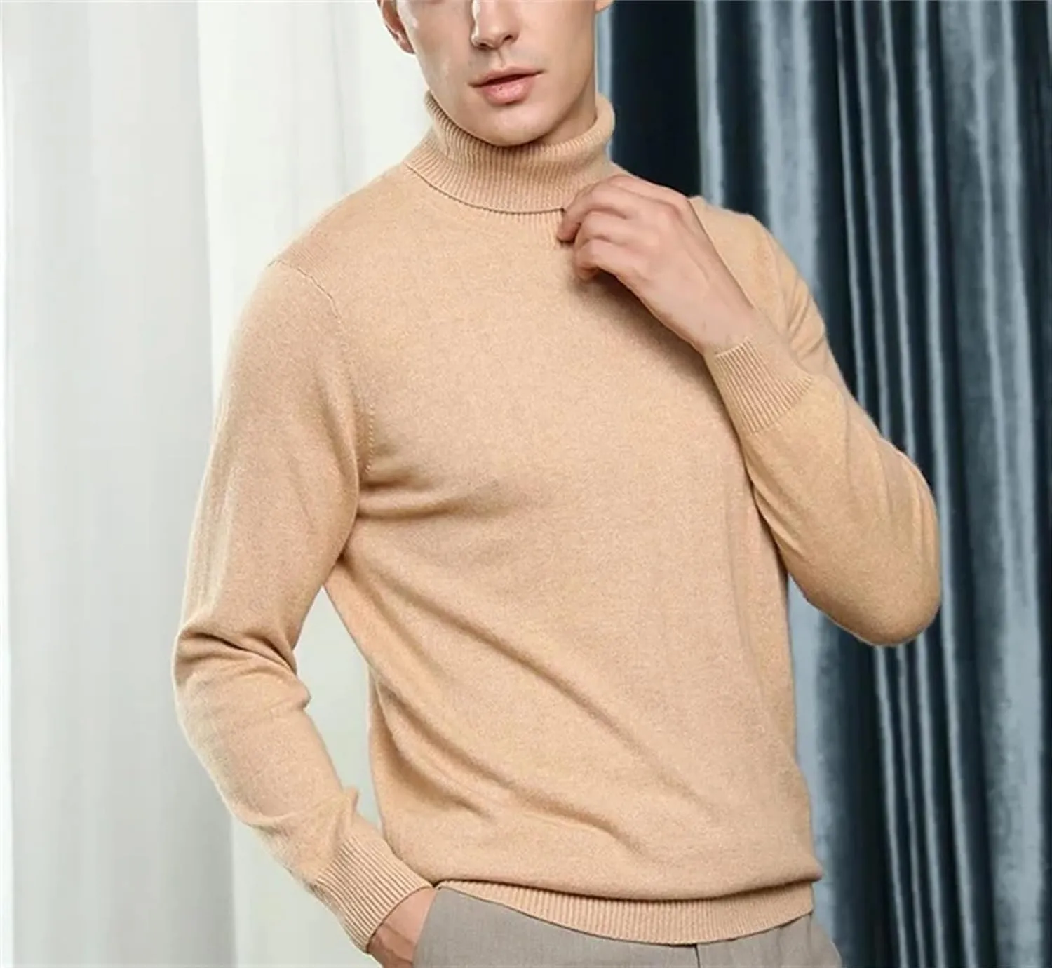 Men Cashmere Sweater Turtleneck Winter Warm Knitted Long Sleeve Pullovers Sweater