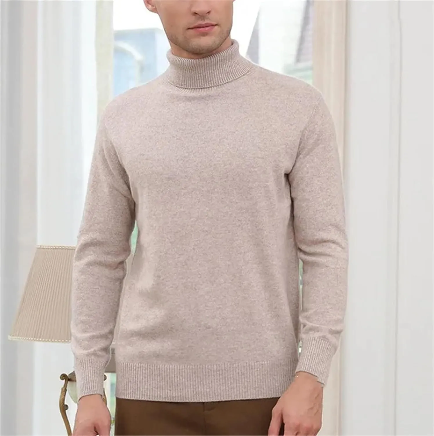 Men Cashmere Sweater Turtleneck Winter Warm Knitted Long Sleeve Pullovers Sweater
