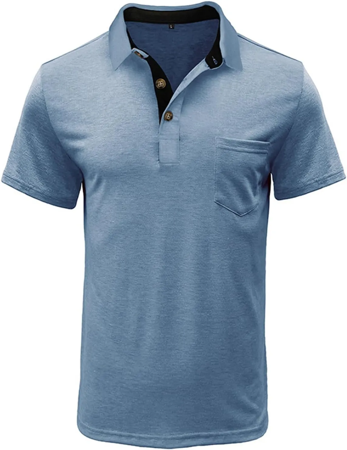 Mens Athletic Short Sleeve Polo Shirts Casual Moisture Wicking Golf Shirts Buttons Collared Solid T Shirts with Pocket