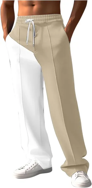Mens Baggy Sweatpants Color Match Elastic Waist Drawstring Straight Leg Pants Casual Fashion Sports Trousers