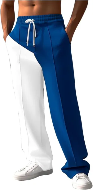 Mens Baggy Sweatpants Color Match Elastic Waist Drawstring Straight Leg Pants Casual Fashion Sports Trousers