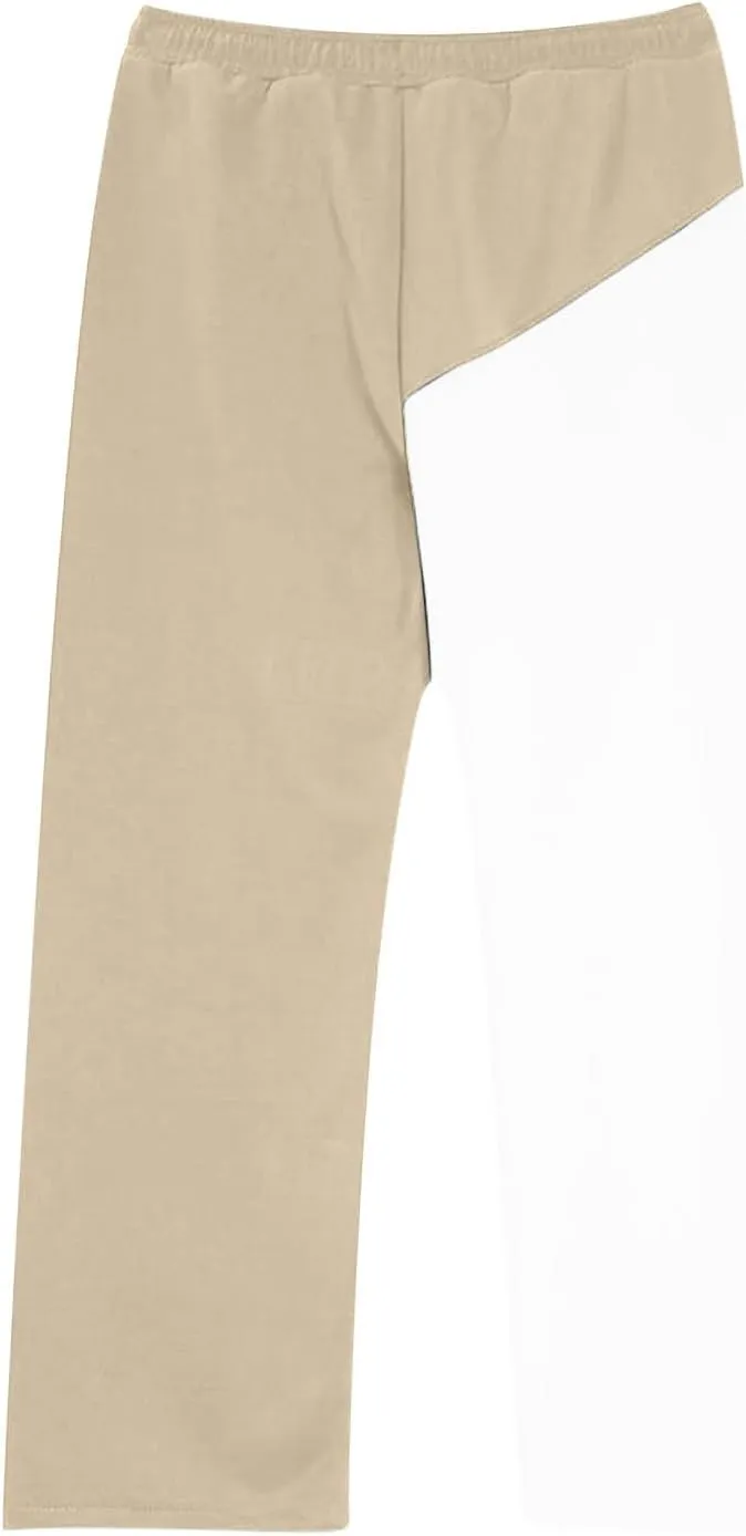 Mens Baggy Sweatpants Color Match Elastic Waist Drawstring Straight Leg Pants Casual Fashion Sports Trousers