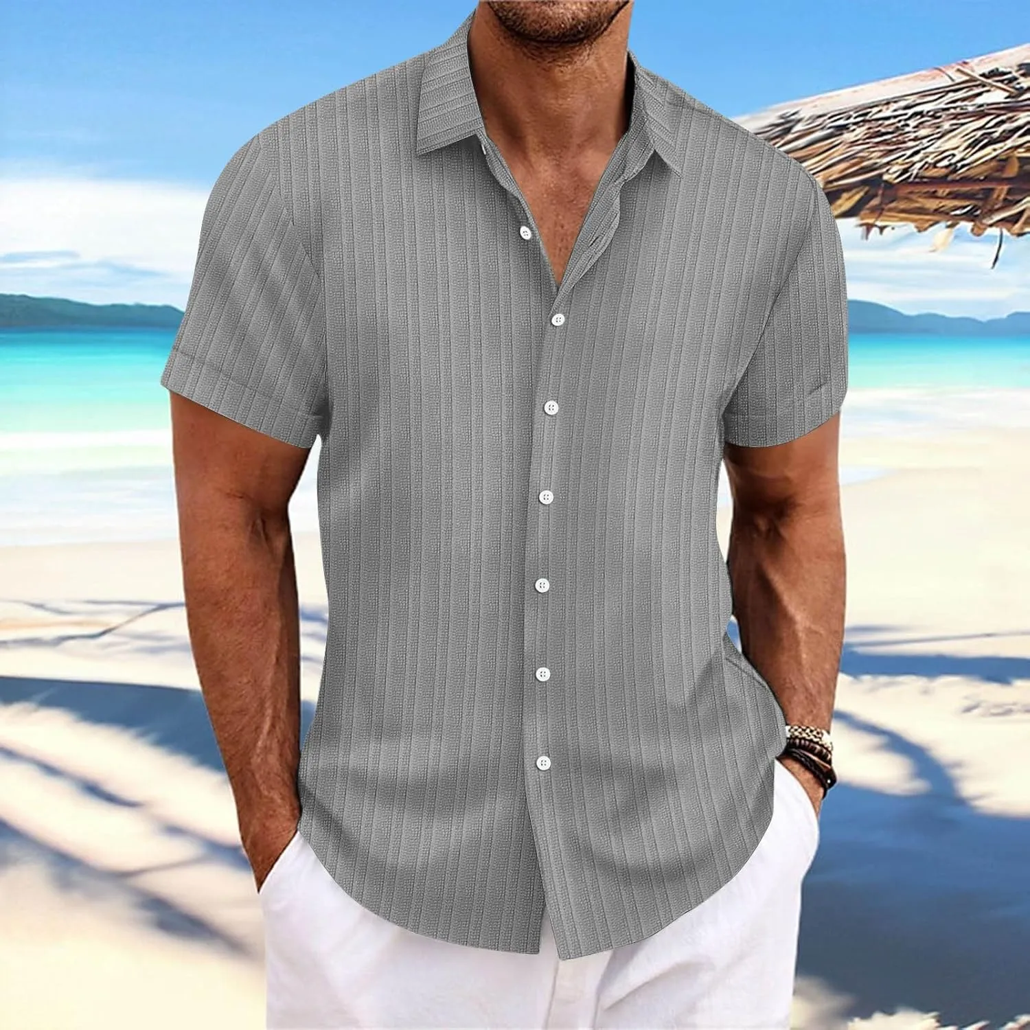 Mens Button Down Shirts Short Sleeve Linen Cotton T Shirts Business Casual Work Tshirt Summer Dress Shirts Outfits Clothes