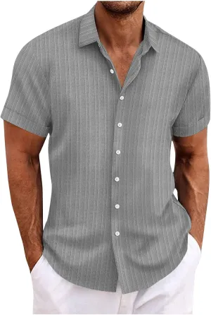 Mens Button Down Shirts Short Sleeve Linen Cotton T Shirts Business Casual Work Tshirt Summer Dress Shirts Outfits Clothes