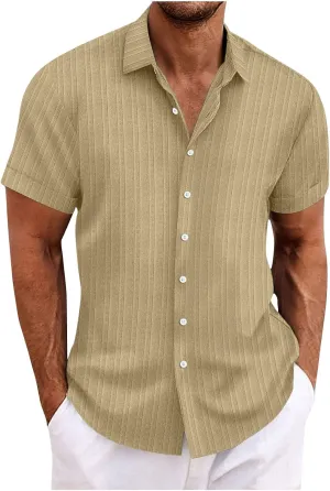 Mens Button Down Shirts Short Sleeve Linen Cotton T Shirts Business Casual Work Tshirt Summer Dress Shirts Outfits Clothes